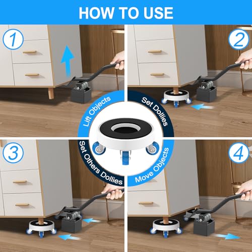 New Upgrade Furniture Movers with Wheels: Deep Groove for More Secure Grip | Furniture Sliders with 360° Rotatable Wheels - Moving Heavy Duty Sofa Bed on Hardwood Floors - Load Capacity Up to 750lb - size: 1.25in wheels Round + 1 pry bar