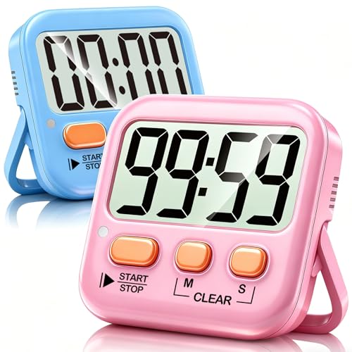 Antonki 2 Pack Digital Timer for Kids, Magnetic Countdown Kitchen Timers for Cooking, Egg, Classroom, Teacher, Exercise, Study, Oven - Battery Included - color: 2 * Dreamy Pink + Blue ( 95%+select for Boy & Girl )