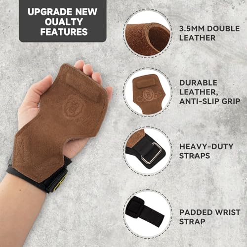 MANUEKLEAR Gym Straps Weight Lifting, Double Leather Lifting Straps for Men Deadlift with Cushion Wrist Loop, Gym Lifting Wrist Wraps for Weightlifting - color: One Size - Brown