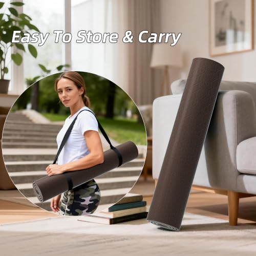 HAHE Wide Yoga Mat 72"x32"x0.4" Thick Pilates Mat with Carrying Strap | Exercise Mats for Home Workout, Wide Non-slip Exercise Mats, Double-Sided POE Fitness Mat for Yoga, Pilates & Travel - color: Dark Brown+Beige