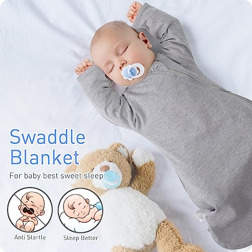 Premium Soft Cotton Transitional Baby Swaddling Sack with Arms Up & Sleeves 3-6 Months, Mitten Cuffs, 2-Way Zipper, Sleeping Sacks for Newborns - Calms Startle Reflex, Boys & Girls Sleep Bag - color: Classic Gray, size: M ( 3-6 Months, 14-20 Lbs )