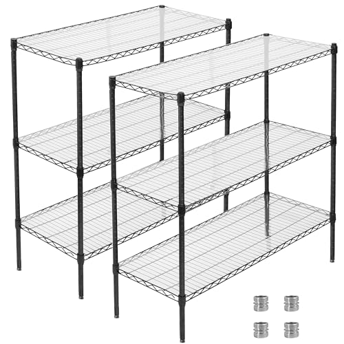 Heavy Duty Wire Shelving Unit, 3-Tier Metal Storage Rack, Boltless Assembly, 2100 lbs Capacity, Adjustable Shelves, 48" L x 18" D x 96" H, Black (Black, 2PCS-48 L x 18" D x 96" H) - size: 2PCS-48" L x 18" D x 96" H