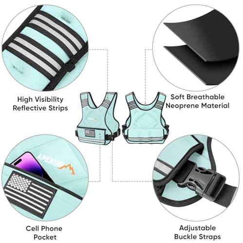 APEXUP Adjustable Weighted Vest, 4-10lb/12-18lb/20-32lb Vest with 6 Ironsand Weights and Large Pocket, Weight Vest for Men Women Strength Training, Running, Walking - color: Pastel Blue, size: 12-18lbs
