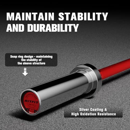 RITFIT Olympic Barbell 4ft/6ft - 2 Inch Weight Bar for Strength Training, Weightlifting, Squat, Deadlift, Bench Press, Curl, Overhead Press - 350lbs/500lbs Capacity - color: Silver/Red, size: 4FT without Collar