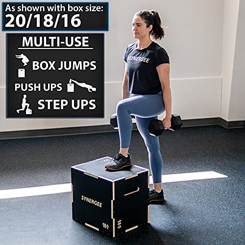 Synergee 3 in 1 Plyo Box – Wood and Soft Plyo Sizes 20/18/16 16/14/12 - color: Non-Slip - 30/24/20