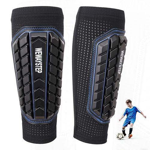 Shin Guards Soccer Kids Youth, Adult Shin Guards with Honeycomb Padding，Breathable & Anti-Slip Calf Compression Sleeves - color: Black Blue, size: X-Small