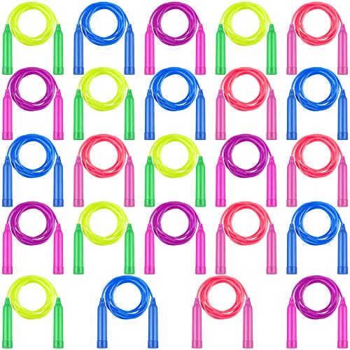 Elcoho 24 Pack Colorful Kids Jump Rope Set Adjustable Plastic Kids Jump Rope Skipping Rope Outdoor Jump Ropes Great Party Favor