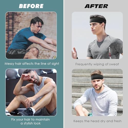 10 Pack Mens Running Headband, Sports Headbands for Men, Sweatband Headbands for Running,Cycling,Football,Yoga, Fitness Workout Stretchy Unisex Hairband