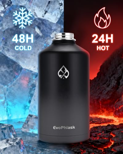 1 Gallon Water Bottle Insulated, Vacuum Stainless Steel Water Bottle Keep Cold 48Hrs, 128 oz Large Gallon Water Jug for Travel, Sport, Gym, Hiking with Carrier Bag, Black/Gray - color: Black/Gray, size: 128 Ounces