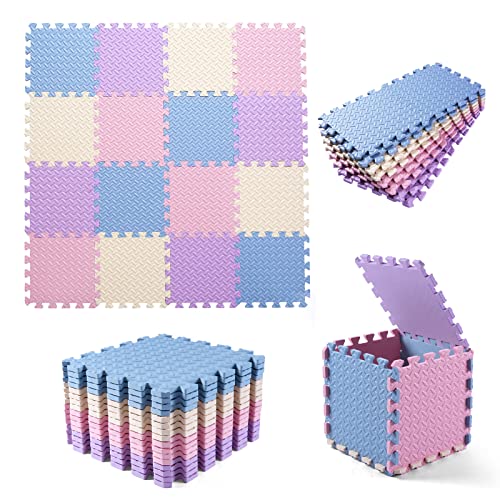 Foam Play Mat for Baby, EVA Non-Toxic Interlocking Floor Mats, Solid Colored Foam Puzzled Floor Mats, Baby Play Mat Exercise Mats, 16 Tiles(Beige/Pink/Purple/Gray Blue) - color: Beige/Pink/Purple/Gray Blue, size: 16 Pcs/47.2*47.2