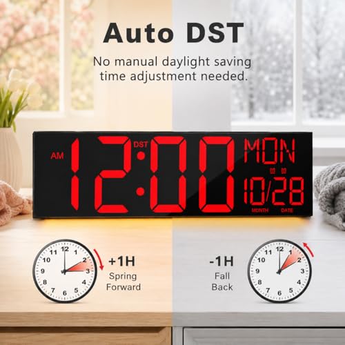 JALL 30" Oversize Digital Wall Clock, Extra Large LED Wall Clock with Remote, Giant Digital Clock with Jumbo Numbers for Living Room, Church (Black Shell Red Font) - color: Black, size: 30 inches