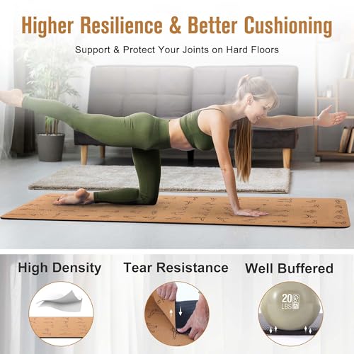 Umineux Cork Yoga Mat 1/4 & 2/5 Inch Thick 72 x 26 in | Thick Cork and TPE Non Slip Yoga Mats for Women Men, Sweat Proof, Sustainable, Great for Hot Yoga & Workouts - color: Print, size: 6MM