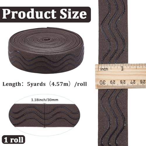 GORGECRAFT 5 Yards 30mm Wide Non-Slip Elastic Ribbon Wave Silicone Elastic Gripper Band Stretch Rubbers Elastic Belt for DIY Garment Sewing Crafts Sports Shorts Accessories, Coconut Brown - color: Coconut Brown