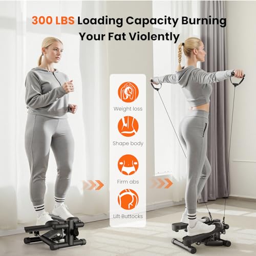 Sweetcrispy Mini Stair Steppers with Resistance Bands for Exercise at Home, Portable Exercise Twist Stepper Machine for Full Body Workout, 300LBS Capacity - color: Dark Black