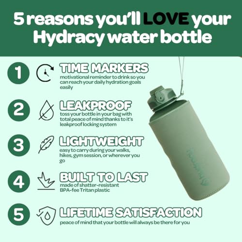 Hydracy Motivational Water Bottle with Time Marker & Fruit Infuser 64 oz | BPA-Free Tritan, Leakproof Flip-Top Lid,No-Sweat Sleeve,Carry Strap,Daily Intake Tracking for Gym,Sports,Outdoors - color: Moonlight Green, size: 64 Ounces