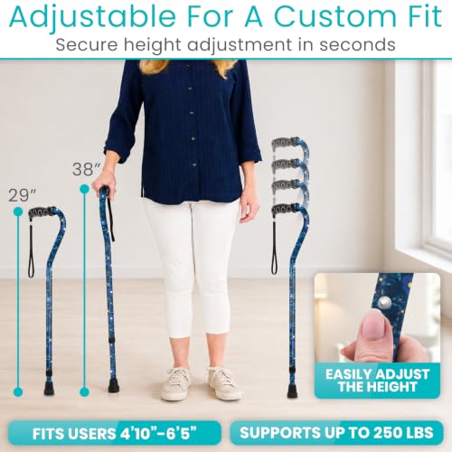 Vive Walking Cane for Women, Men, Elderly - Patented Offset Grip - Lightweight Adjustable Walking Aid with a Non-Slip Tip - Sturdy Balancing Mobility Aid for Seniors - color: Blue Floral