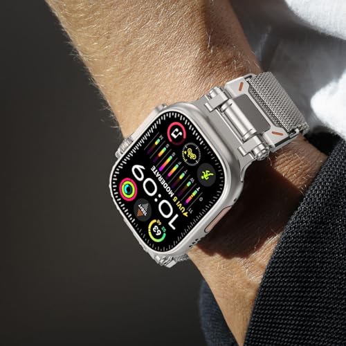 WINGLE Milanese Loop for Apple Watch Band Ultra 3/2/1 Band Ultra 49mm Series 11 10 46mm 45mm 44mm SE 3/2/1 Series 9 8 7 6 5 4 3 Men Women,Parachute-Style Buckle Stainless Steel Mesh Metal iWatch Bands - color: Magnetic Metal Mesh Loop-Silver