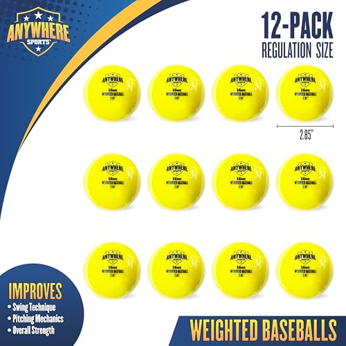 Anywhere Sports Weighted 16 oz Training Baseballs - Hitting & Pitching for All Skill Levels - Improve Power and Mechanics with Weighted Baseball Training Balls, 2.85” Diameter - style: 12-Ball Bundle