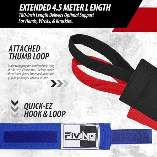 Boxing Hand Wraps Inner Gloves for Men Women(180 Inch) | Elasticated Thumb Loop Bandages, Wrist Wrap Protection, Muay Thai MMA Kickboxing Martial Arts, Punching Bag Training - color: White