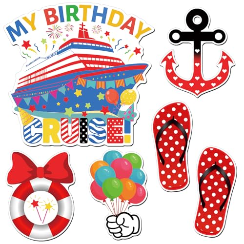 Kanayu 6 Pcs Birthday Cruise Door Decorations Magnetic Large Ship Decorations Magnets Anchor Cruise Decor Car Fridge Magnet Decal for Carnival Stateroom Door - style: Birthday