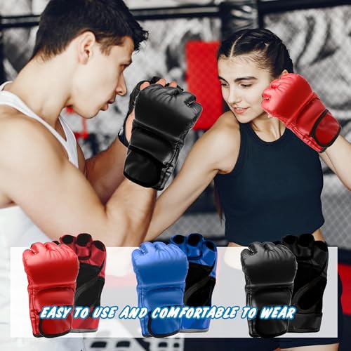 3 Pairs Boxing Gloves Half Mitts for Adult Kickboxing Fingerless Gloves Training MMA Muay Thai, 3 Colors