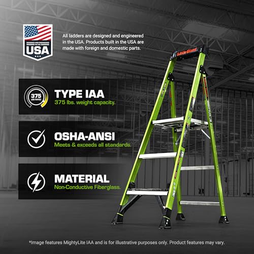 Little Giant Ladders, MightyLite 2.0, 5' Stepladder with Ground Cue, Fiberglass, Type IAA, 375 lbs Weight Rating, (15405-001), Hi-viz Green - size: 5 Ft.