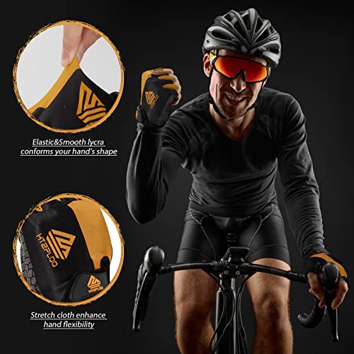 Bike Gloves for Men Women with Anti-Slip Shock-Absorbing Pad, Light Weight Half-Finger Cycling Gloves - color: Black&glod, size: X-Large