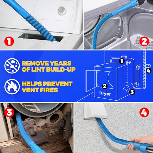 Holikme Dryer Vent Cleaner Kit 2Pack - Lint Vacuum Attachment & Brush | Blue Dryer Vent Vacuum Hose Attachment & Brush Reach Deep Traps - Remove Hidden Lint, Speed Drying & Reduce Fire Risk - color: Blue