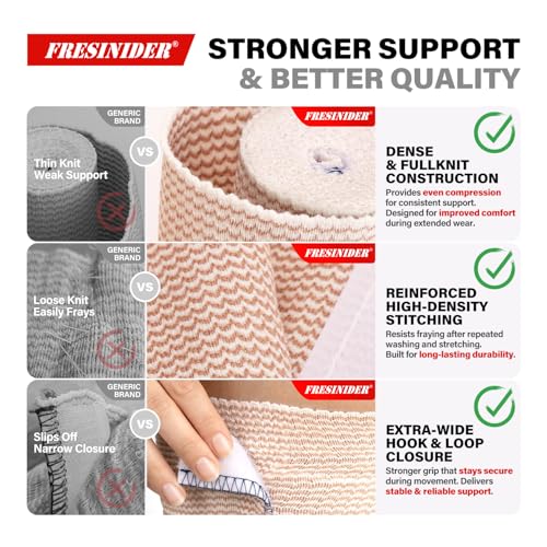 FRESINIDER Premium Elastic Bandage Wrap, 6 Pack 5" Cotton Compression Wrap with Hook & Loop Closure at Both Ends, Knee, Shoulder & Leg Support, 5 ft Long (Stretches up to 15 ft), Sports & First Aid - color: 5" X 6 Pack