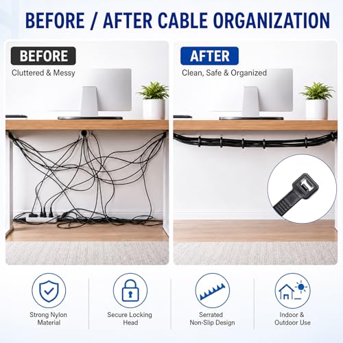 Zip Ties 8 inch, 5000 Pack Black Zip Ties, Self-Locking Nylon Cable Ties with 40 lbs Tensile Strength,Wire Ties for indoor and outdoor use. - color: Black, size: 8"(5000 Pack) 40 Lb