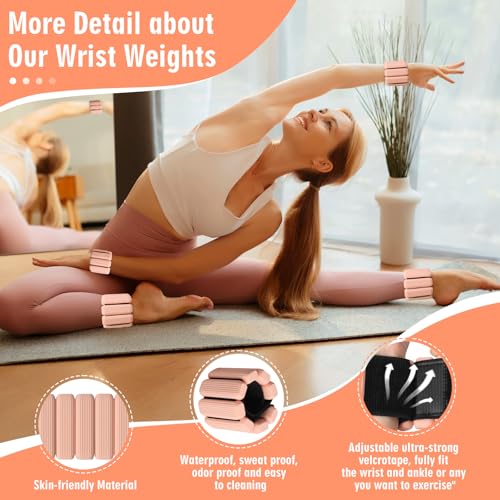 Wrist Weights Set of 2, Wearable Wrist Ankle Weights for Women & Men, Silicone Weighted Bangles Adjustable Arm and Leg Weights for Walking Yoga Pilates Running Dance Gym 2lb - color: Meat Pink