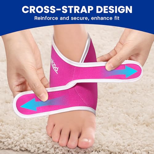 Ankle Ice Pack Wrap Reusable Gel Cold Compression for Foot Discomfort Ice Wrap for Feet Swelling and Recovery Plantar Fasciitis Achilles Tendonitis Sprained Ankles Heel Spur Pain Relief (Hot Pink) - color: Hot Pink
