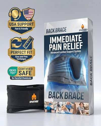 Sparthos Back Brace for Women & Men, Sciatica, Lower Back Pain - Black-XXL - color: Black, size: 2X-Large (Pack of 1)