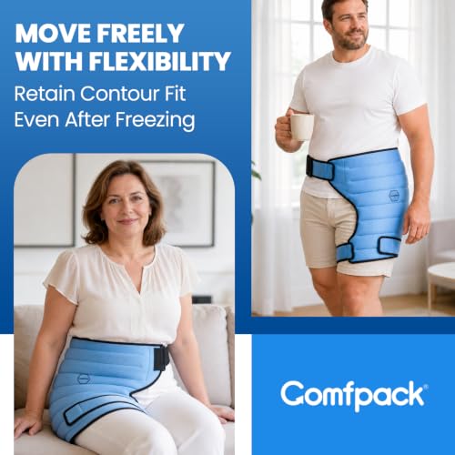 Comfpack Hip Ice Pack Wrap, 2 Hours Long Lasting Cold for Hip Replacement Surgery, Flexible & Evenly Cooling Reusable Ice Pack for Injuries, Sciatica, Bursitis, Hip Flexor Pain, Gift for Men Women(L) - size: Large