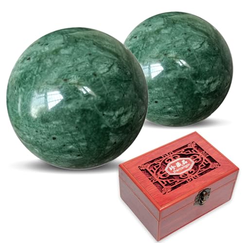 Traditional Chinese Baoding Balls, Marble Health Exercise Stress Relief Balls with an Upgraded Shockproof Imitation Wood Box, Dark Green, 2-Piece Set, Medium-1.57" - color: Dark Green, size: Medium-1.57"