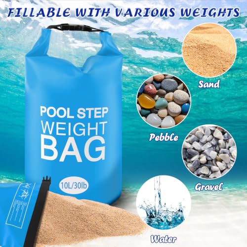 Heavy Duty Pool Ladder Weights 25 lb - 2 Pack Pool Step Sand Bags for Above Ground Pools, Waterproof 500D PVC, Tear-Resistant Pool Stair Stabilizer to Prevent Floating, Sky Blue - color: Sky Blue, size: 30 lb
