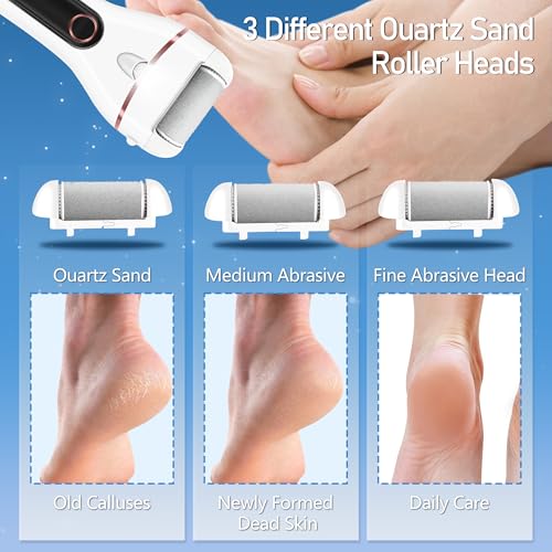 Callus Remover for Feet, Electric Foot Callus Remover Waterproof with 3 Rollers 2 Speed Battery Display,17 in1 Rechargeable Foot File Pedicure Kits for Dead Hard Cracked Dry Skin（White - style: White