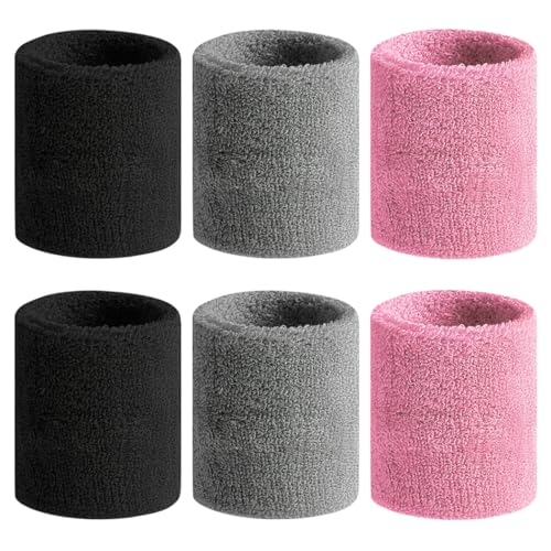 BEACE Sweatbands Sports Wristband for Men & Women - Moisture Wicking Athletic Cotton Terry Cloth Sweatband for Tennis, Basketball, Running, Gym, Working Out - color: Black/Gray/Pink