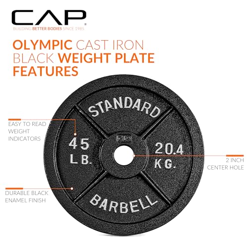 CAP Barbell 2-Inch Olympic Weight Plate | Multiple Options - size: 45 lb - Single, style: Classic - Black