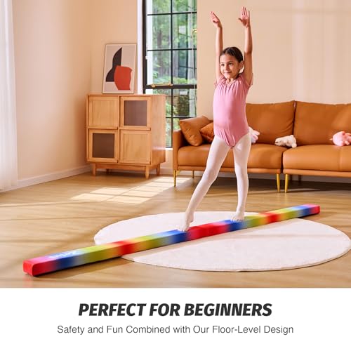 ZELUS 8' Folding Gymnastics Balance Beam, Floor Balance Beam w/Carry Handles Anti-Slip Base for Kids, Beginners & Professional Gymnasts - color: Rainbow