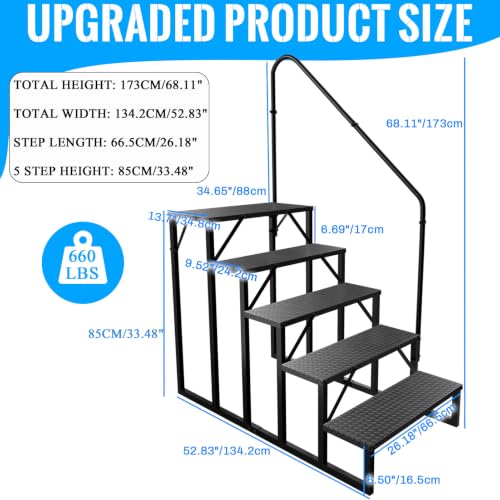 RV Stairs 5 Step, RV Steps Anti-Slip, Hot Tub Steps with Handrail, 660 lbs Hot Tub Steps Step Ladder for 5th Wheel RV, Mobile Home Stairs, REL-0402 - style: 5 Step