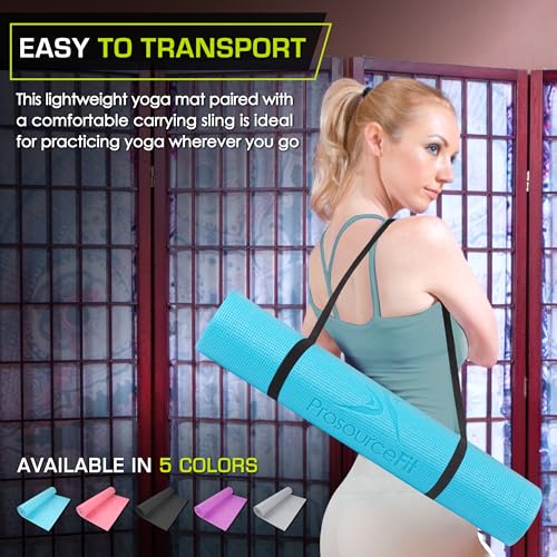 ProsourceFit Original Yoga Exercise Mat 1/4” (6mm) Thick for Comfort and Stability with Carrying Straps, Non Slip –Multiple Colors - color: Aqua