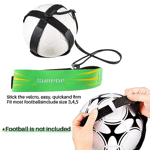 Surpop Soccer/Volleyball/Rugby Trainer, Football Kick Throw Solo Practice Training Aid Control Skills Adjustable Waist Belt for Kids Adults - color: green