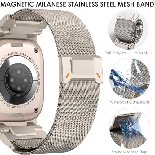 WINGLE Milanese Loop for Apple Watch Band Ultra 3/2/1 Band Ultra 49mm Series 11 10 46mm 45mm 44mm SE 3/2/1 Series 9 8 7 6 5 4 3 Men Women,Parachute-Style Buckle Stainless Steel Mesh Metal iWatch Bands - color: Magnetic Metal Mesh Loop-Titanium