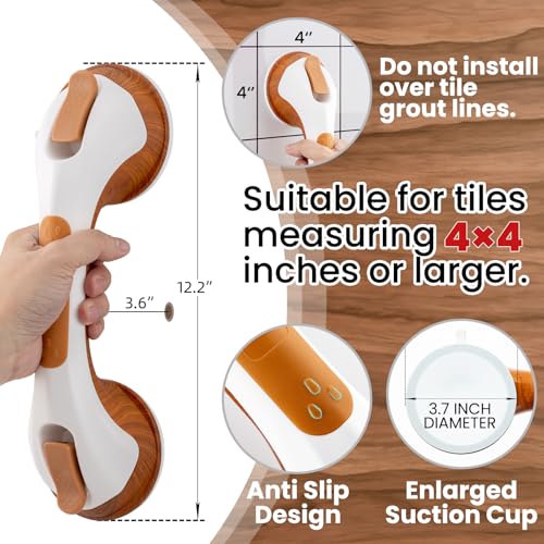 TAILI Grab Bars for Bathtubs and Showers 2 Pack Suction Grab Bar, Heavy Duty Shower Handle Removable Bath Handrails for Seniors and Elderly, Bathroom Safety Grip No Drilling Waterproof, Wood Grain, G9 - color: Wood Grain, size: 12.2"