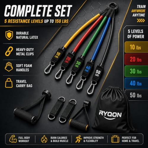 Resistance Bands, Exercise Bands，Resistance Bands for Working Out, Work Out Bands with Handles for Men and Women Fitness, Strength Training Home Gym Equipment