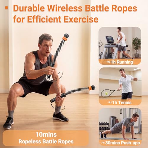 Adjustable Ropeless Battle Ropes for Home Gym-Cordless Training Rope Fitness Equipment for Men & Women,Portable Arm Exerciser Rope for Strength Building, HIIT and Low-Impact Aerobic Training (Black) - color: Black