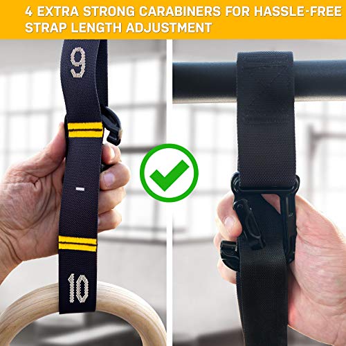 Double Circle Wood Gymnastics Rings with Quick Adjust Numbered Straps and Exercise Videos Guide - Full Body Workout Rings, Calisthenics, Home Gym (Multi-Size) - style: Rings & Straps - Extra Long