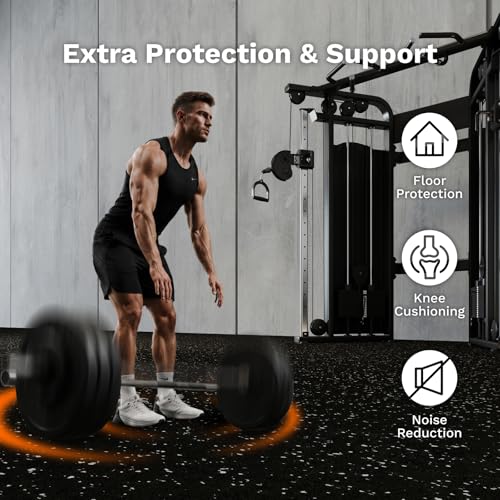 AIRHOP 1'' Ultra-Thick 24 Sq Ft Rubber Top Gym Flooring for Home Gym | 6 Tiles, High Density EVA Foam, Waterproof & Non-Slip Rubber, Interlocking Puzzle Mats, Heavy Duty Floor Protection, 24"x24" - color: Black/White, size: 24 Sq Ft (6 Tiles)