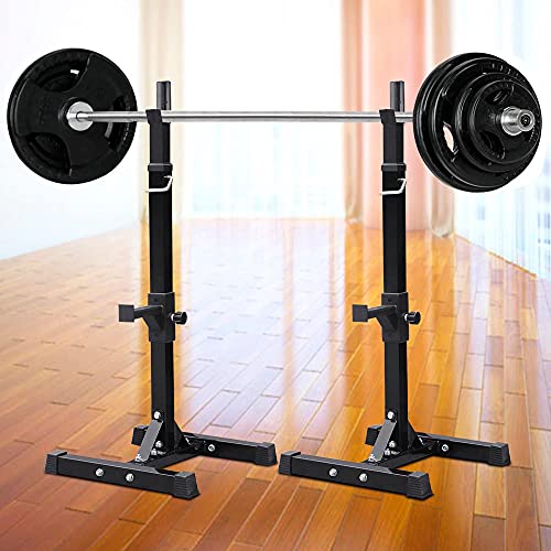 Yaheetech Adjustable Squat Rack Pair, Barbell Bench Press Stands, Home Gym | Sturdy steel stands support up to 550 lb, adjust in height with safety spotter arms, and save space in your home gym setup.
